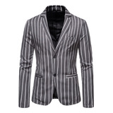 Blazer De Talla Grande, Top De Rayas Ajustado For Hombre