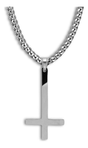 Collar Para Hombre Mujer Con Dije Cruz Invertida Color Plata