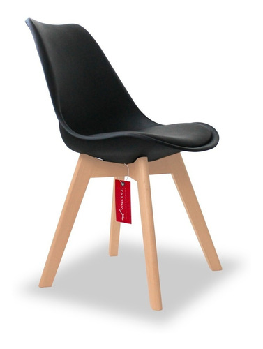 Silla Eames Negra Pack 4 Con Cojín Eco Cuero París / R2956