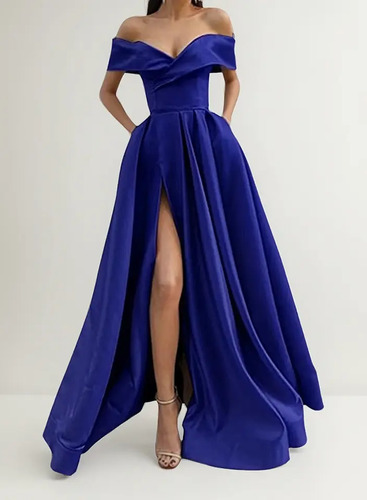 Vestido Fiesta Vestido De Noche Una Línea Hombro De Satén