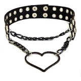 Gargantilla Cuero Collar Corazón Acero Inoxidable Gótico