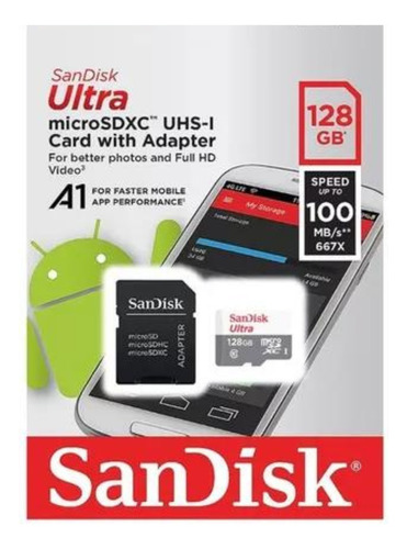 Memoria Micro Sd Sandisk Ultra 128gb Clase 10 80mb/s Hd