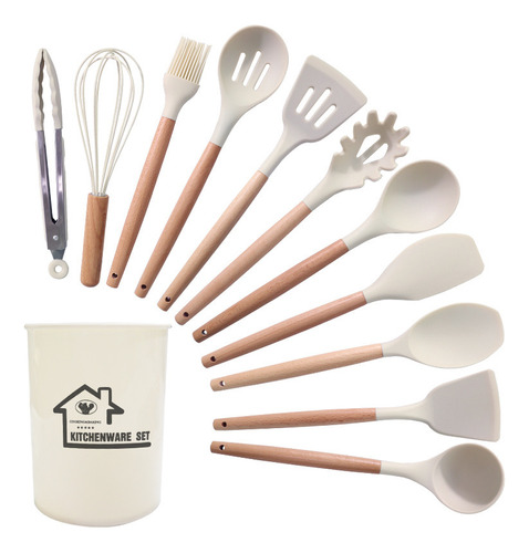 Juego Cocina Silicona 12 Utensilios Cocina Mango Madera