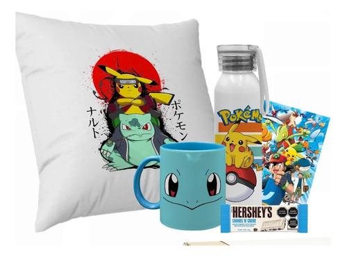 Kit De Regalo Pokemon/mug Squirtle/botella Pikachu/cojin