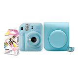 Câmera Instax Mini 12 Azul + Bolsa + Filme Macaron 10 Fotos 