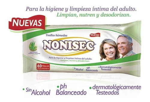 Nonisec Toallitas Húmedas Adulto Con Aloe Vera X 60 Unidades