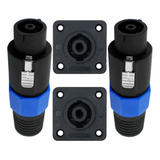 Kit Com 2 Plug Conector Speakon Macho + 2 Fêmea 4 Vias Azul