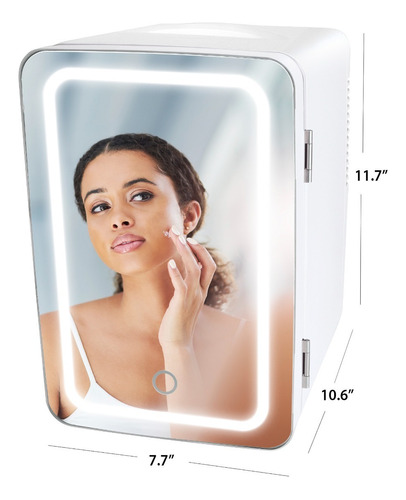 Mini Refri Con Luz Led Y Espejo Skincare Portátil Frigobar Color Blanco