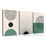 3 Cuadros Canvas Decorativos Verde Abstracto Moderno Bauhaus Armazón Bastidor