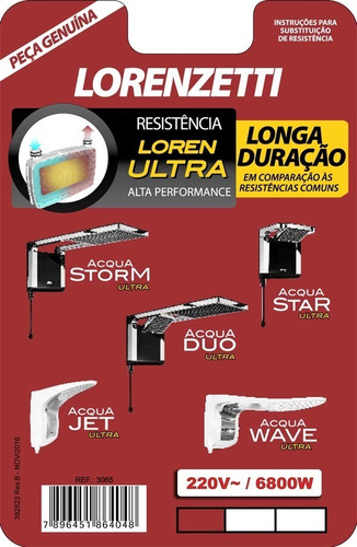 Resistência Acqua Ultra (duo,storm,star,wav,jet)- Lorenzetti