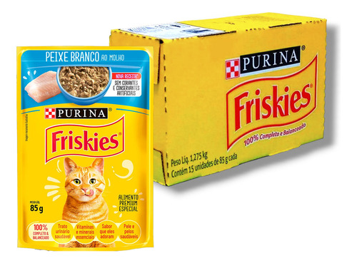 Caixa Sachê Purina Friskies Peixe Branco Molho Gato Adulto