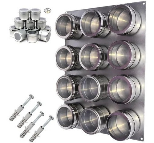 Set Especiero Pimentero De Pared Magnetico 12 Frascos + Base