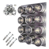 Set Especiero Pimentero De Pared Magnetico 12 Frascos + Base