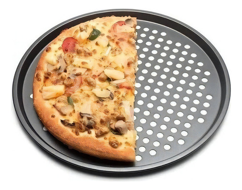 Forma Assadeira Perfurada Pizza Antiaderente 35cm Cinza Cor Cinza-escuro