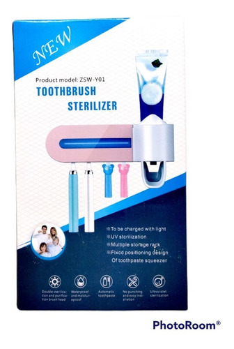 Porta Cepillo Dental C/esterilizador Luz Uv Recargable Solar