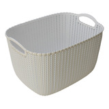 Canasto Organizador Plastico Blanco Simil Rattan Grande