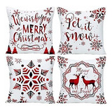 Fundas Navidad Reno Nieve Pino Rojo 45x45 Cm