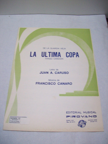 Adp Partitura La Ultima Copa Tango Cancion Juan Caruso