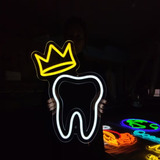 Letrero Muela Con Corona Luz Led Neón Rey Reyna Dentista Ama