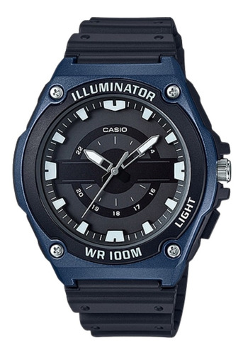 Reloj Casio Analogo Varon Mwc-100h-2av Color De La Correa Negro Color Del Bisel Azul Marino Color Del Fondo Negro