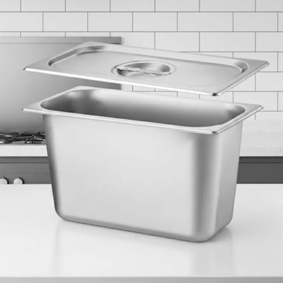 Inserto Charola 1/3 Tercio 15 Cm Con Tapa Acero Inox Nsf Plateado