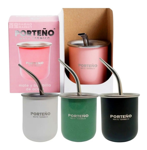 Mate Térmico De Acero Inoxidable Porteño Con Bombilla X Uno Color Rosa