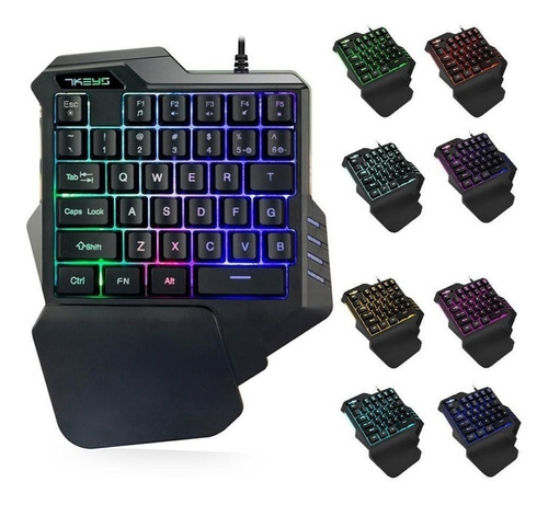 Teclado Gamer Usb Una Mano Retroiluminado 8 Colores