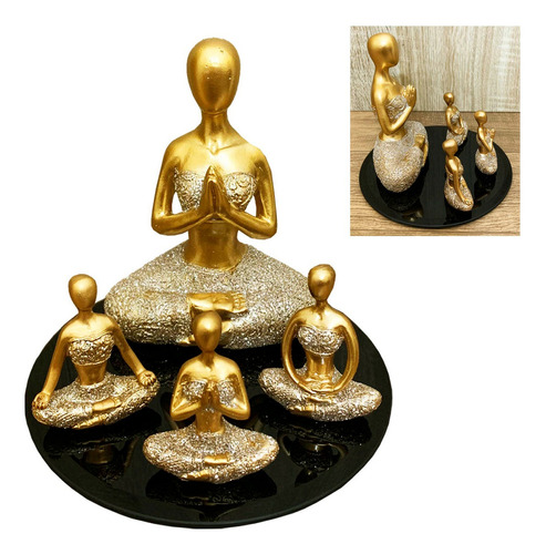 Kit Decorativo Estátua Yoga Posição Meditação + Bandeja Luxo