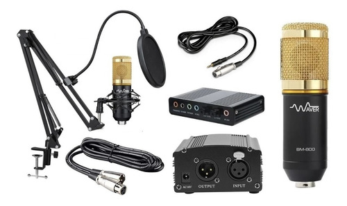 Microfone Bm800 + Phantom Power 110v + Suporte + Placa D Som