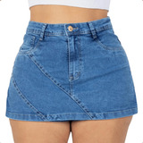 Short Saia Plus Saia Jeans Feminino Com Lycra Cintura Alta