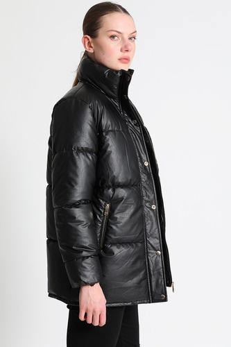 Parka Efecto Piel Negro Liola