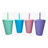 20 Vasos Con Tapa Y Sorbete Souvenir Pastel Grandes 420ml