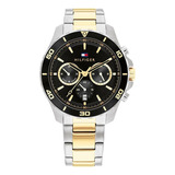 Reloj Hombre Tommy Hilfiger 1792095 Malla Plateado Y Dorado Bisel Negro Fondo Negro