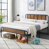 Base De Cama Queen Con Cabecero De Madera Y Soporte De Acero