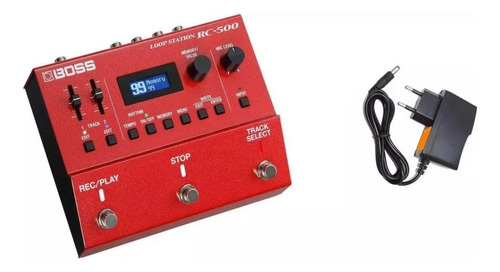 Pedal Efeito Boss Rc500 Loop Station Rc-500 Vermelho + Fonte