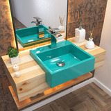 Cuba De Semi-encaixe P/banheiro Xq395 Colorida Quadrada Cor Azul-turquesa