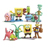 Kit 8 Mini Bonecos Bob Esponja Patrick Sandy Lula Molusco 