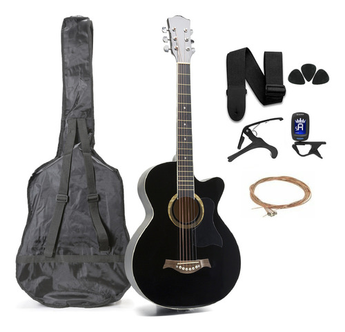 Guitarra Acústica Femmto Ag002 Para Diestros Color Negro Arce Brillante