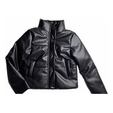 Campera Ecocuero Puffer Engomada Negra