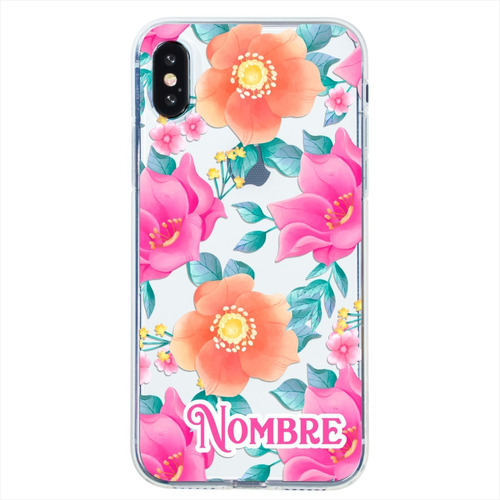 Funda Para iPhone Flores Rosas Personalizada Con Tu Nombre