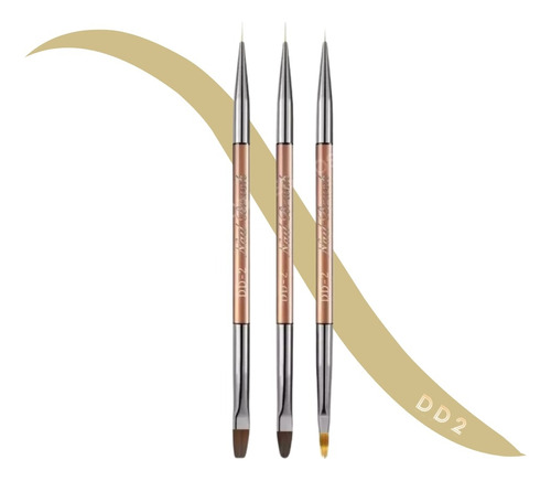 Set X3 Pinceles Liner Doble Punta Acrílico Gel Uña Esculpida