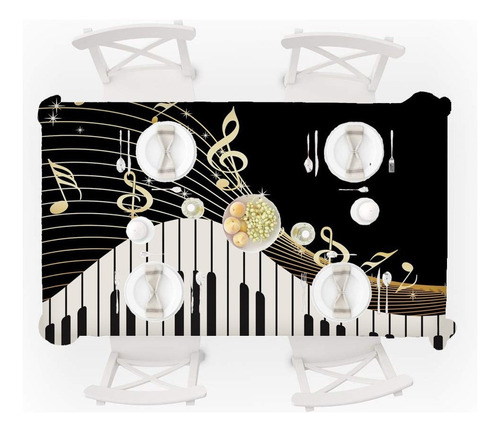 A Mantel Rectangular Con Diseño De Música De Piano Y, 748y