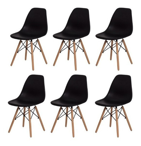 Silla Eames X 6 Unidades Patas Madera Diseño Moderno