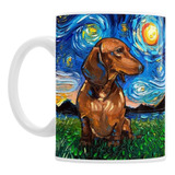 Taza De Cerámica Perro Salchicha Van Gogh Con Cajita