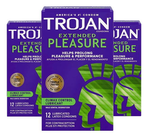 3 X Cajas De 12 Condones Trojan Extended Pleasure Retardada