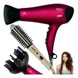 Secador De Cabelo Potente 4000 E Escova Alisadora Kit Bivolt