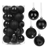 Adornos De Bolas De Navidad Negras De 2.36 Pulgadas, 25 Piez