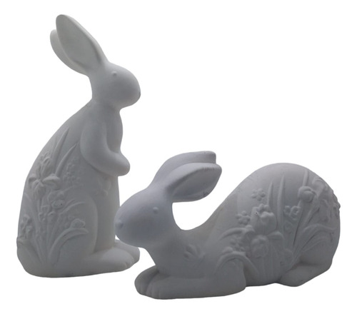 Pareja De Conejos Pascua De Ceramica En Blanco Para Pintar