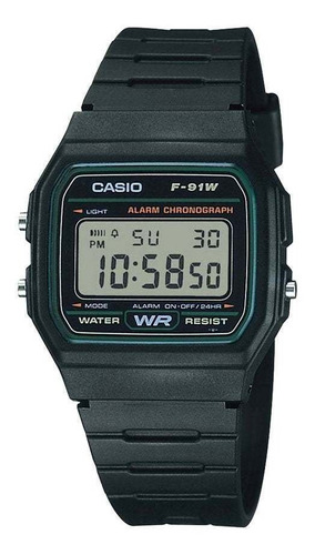 Reloj Casio F-91w-3dg Unisex Original 100% Original Color De La Correa Negro Color Del Bisel Verde Color Del Fondo Gris