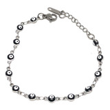 Pulsera Ojito Turco Negro Acero Plateado 4 Mm